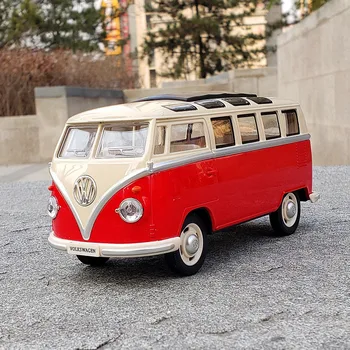1: 24 Volkswagen VW T1 Автобус Легкосплавный автомобиль, литая под давлением модель игрушечного автомобиля, звуковые и световые детские игрушки, предметы коллекционирования, подарки