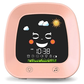 1 Комплект будильника для детей, детские часы-тренажер для сна с 4-цветным ночником для малышей, звуковой машиной для сна розового цвета
