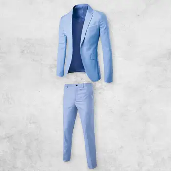 1 Комплект Популярного мужского костюма, уютного блейзера, брюк в корейском стиле, пуговиц на лацканах с тонкой строчкой, официального костюма