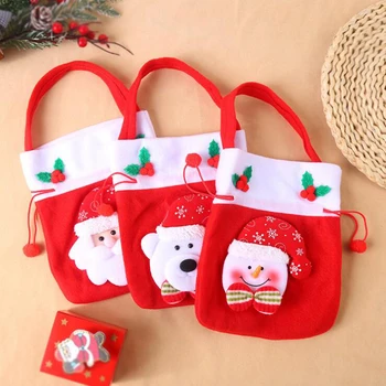 10 шт./лот, подарочная сумка Санта-Клауса, сумка для конфет, хрустящая снежинка, сумка на шнурке, Веселые рождественские украшения для ребенка, сумка для ланча, подарочная сумка