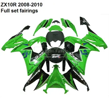 100% новый комплект корпусов для Kawasaki ZX10R 08 10 Ninja 2008 2009 2010 зеленый/черный ZX-10R комплект обтекателей ОБТЕКАТЕЛИ [XX001]