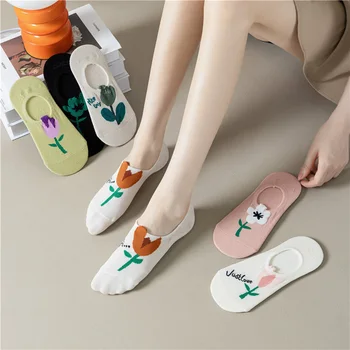 1пар Женские носки весна лето тонкий конфеты цвета мультфильм цветок лодка носки женский милый японский мелкая рот невидимые носки