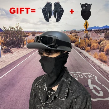 2 Подарка Мотоциклетный шлем с половиной лица, винтажный Мотоциклетный шлем для мотокросса, Байкерская езда для мужчин, женщин, взрослых