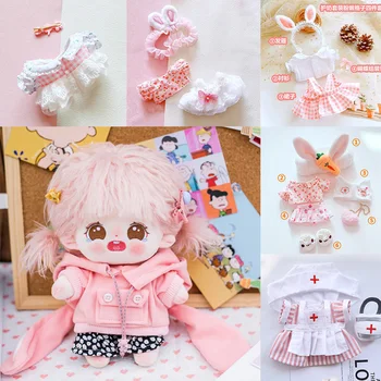 20 см, Хлопковая плюшевая одежда Idol Doll Star, Розовая серия, Корейское платье принцессы, головной убор с кроликом, Коллекция поклонников, Подарки для детей