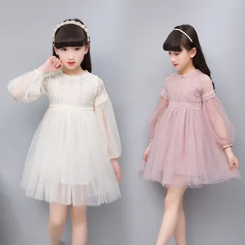 2018 Детские платья для девочек, милое кружевное платье для девочек с длинными рукавами-фонариками, платье принцессы для вечеринки, DQ997