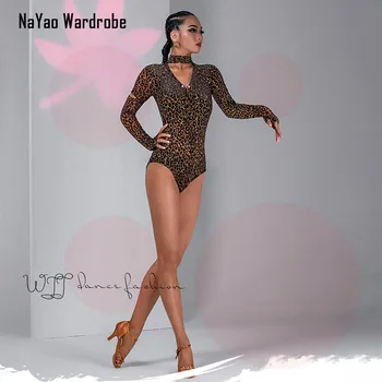 2022 W21C187 Леопардовый Дизайн Callor Женское Боди Для Латиноамериканских Танцев Женские Топы для Латиноамериканских Танцев для Бальных Танцев Живота