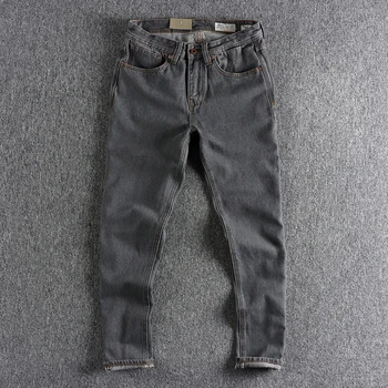 2022 Простые серые джинсы из денима, мужские повседневные брюки небольшого прямого кроя 1333