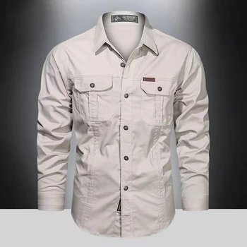 2023 Весенние Рубашки Мужские Повседневные из 100% хлопка высокого качества Camisa, Рубашки в стиле милитари, Модная Брендовая одежда, Черная блузка