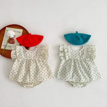 2023 Летний комплект одежды для младенцев, Корейская модная кукольная рубашка без рукавов с цветочным рисунком + шорты, 2 предмета, одежда для малышей, одежда для девочек, костюм