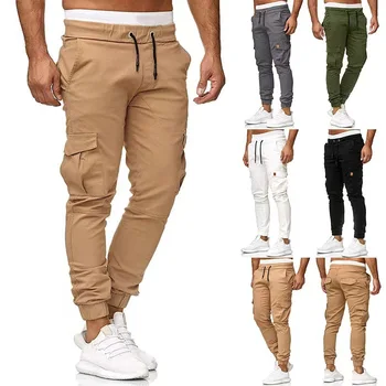 2023 Новые летние мужские модные брюки, Кожаные брюки на шнуровке, Однотонные брюки-карандаш с карманами, Дышащая Повседневная мужская одежда