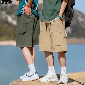 2023 Новые летние мужские хлопчатобумажные шорты с многослойной лентой, мужские свободные шорты с несколькими карманами, повседневная одежда Y2k