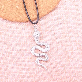 20шт Античного серебряного цвета змея кобра Кулон 51*21 мм Кожаная цепочка ожерелье Черный кожаный шнур ожерелье