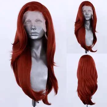 26-дюймовый парик из бесклеевых синтетических волос красного цвета на кружеве для чернокожих женщин, высокотемпературное волокно, натуральная линия роста волос, косплей