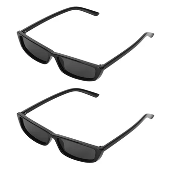 2X Винтажные прямоугольные солнцезащитные очки Женские солнцезащитные очки в маленькой оправе Ретро Очки S17072 Черная оправа Черный