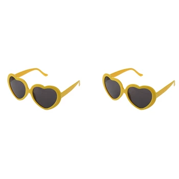 2X Модные солнцезащитные очки в форме сердца с забавной летней любовью желтого цвета