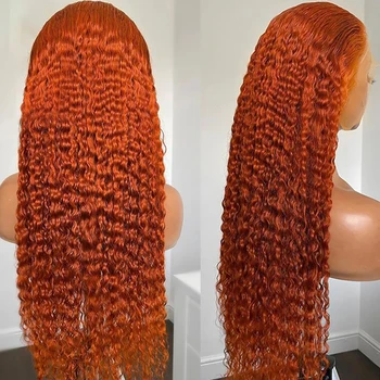32-дюймовые Имбирно-оранжевые кружевные Передние парики из человеческих волос 13x6 Прозрачный Кружевной Фронтальный парик Бразильского цвета 13x4 Глубокая волна Фронтальный Парик
