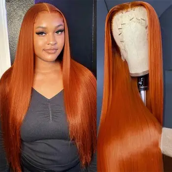 36 Прямых прозрачных кружевных фронтальных париков оранжевого цвета 13Х4, Бразильские человеческие волосы 32 дюйма для чернокожих женщин, предварительно выщипанных для Jarin