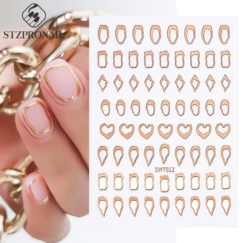 3D наклейки для ногтей Gold Line в металлической рамке из розового золота, Сексуальные геометрические Слайдеры для маникюра Love Line, Аксессуары для декора ногтей SLSWTN