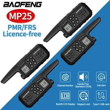 4 упаковки Baofeng MP25 Mini Walkie Talkie PMR/FRS Портативная Двусторонняя Радиосвязь С Поддержкой Зарядного Устройства Type-C Для Охоты В Ресторане