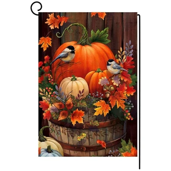 4XFA Осенний садовый флаг из тыквы на День благодарения 12x18 дюймов, вертикальный двусторонний декор