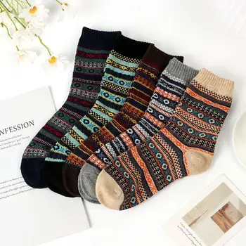 5 пар Модных повседневных мягких женских мужских термоносков, Теплые Носки, Шерстяные носки в этническом стиле