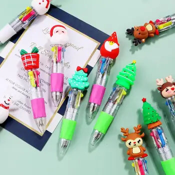 5шт Рождественские шариковые ручки Гладкие практичные для письма 4-цветные шариковые ручки Санта-Клауса Цветные шариковые ручки для школы