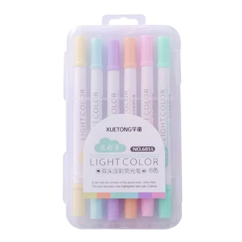 6 цветов Двойной подсветки для головки, флуоресцентные маркеры, ручка для рисования, канцелярские принадлежности JIAN