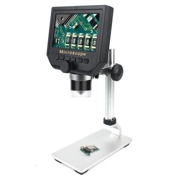 600-кратный цифровой микроскоп, электронный видеомикроскоп, 4,3-дюймовый HD ЖК-микроскоп для пайки, лупа для ремонта телефонов + металлическая подставка