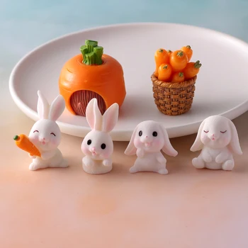 7 шт. миниатюрных предметов с морковью и кроликом, модель из смолы, аксессуары для плюшевых кукол, украшение кукольного домика, чехол для телефона, игрушки ручной работы, сделай сам