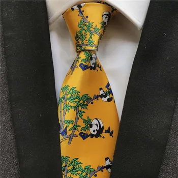 9 см Новый дизайнерский мужской галстук в виде животных из желтого золота с прекрасным рисунком панды из бамбука