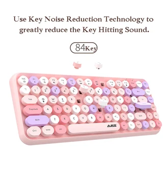 AJAZZ 308I Розовая Клавиатура для Планшетов iPad, Мобильных Телефонов, Мини-84-Клавишных Ретро-Круглых Клавишных Колпачков, Bluetooth-совместимая Клавиатура