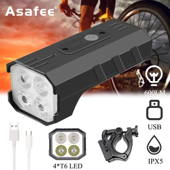 Asafee Многофункциональный T6 Яркий свет Велосипедный фонарь Фара USB Зарядка Велосипедный фонарь Фонарь для езды Фонарь для самообороны