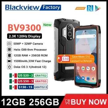 BLACKVIEW BV9300 12 ГБ 256 ГБ Смартфон Helio G99 120 Гц 2,3 К Дисплей 15080 мАч Мобильный Телефон 50 Мп NFC Лазерное Измерение Мобильных Телефонов