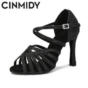 CINMIDY/ Женские туфли для латиноамериканских танцев со стразами, обувь для бальных танцев для девочек, обувь для вечеринок Сальса-танго, женские кроссовки
