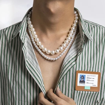 KunJoe, Новое панковское двухслойное ожерелье с имитацией жемчуга, Ретро-индивидуальность, Простая ключица, Хип-хоп Унисекс, Мужская цепочка, ювелирные изделия