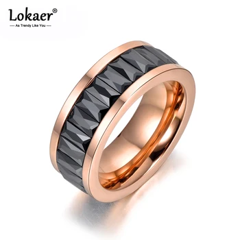 Lokaer Модные обручальные кольца с черным/прозрачным фианитным кристаллом Для женщин, обручальное кольцо со стразами из нержавеющей стали, прямая поставка R18035