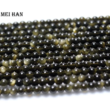 Meihan оптовая продажа 4 мм натуральный золотой обсидиан гладкие круглые каменные бусины для изготовления ювелирных изделий дизайн DIY