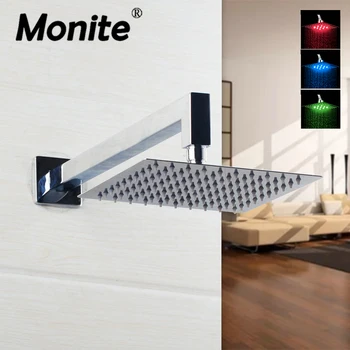 Monite 8 ~ 16-дюймовая светодиодная сверхтонкая насадка для душа из нержавеющей стали, настенное крепление для ванной комнаты, Ультратонкая квадратная Дождевальная насадка для душа, распылитель