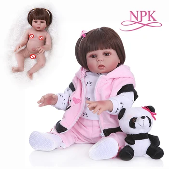 NPK 48 СМ кукла bebe reborn для маленьких девочек в платье с пандой, мягкая силиконовая реалистичная игрушка для купания всего тела, Анатомически правильная