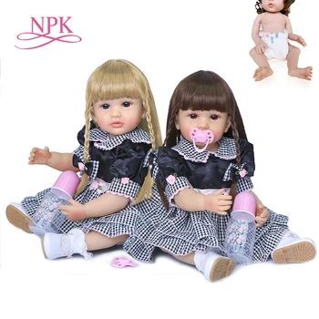 NPK 55 см двухцветные волосы аутентичный дизайн возрожденная девочка оригинальное полное тело мягкая силиконовая кукла игрушка для ванны