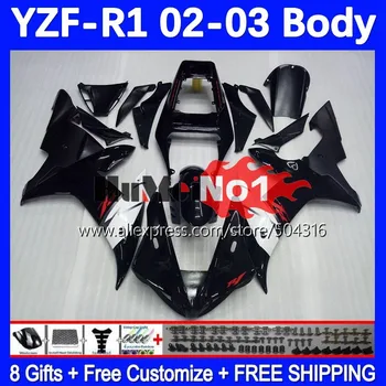 OEM Bodys Для YAMAHA YZF 1000 CC R1 R 1 YZF-R1 YZFR1 02 03 162MC.3 глянцевый черный YZF1000 1000CC 02-03 YZF-1000 2002 2003 Обтекатель