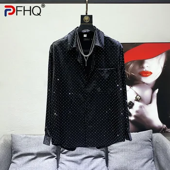 PFHQ 2023 Летние Новые Модные Рубашки Hot Fix Для Мужчин С отложным воротником, Свободная Однобортная Мужская Блузка, Одежда Tide 21F3425