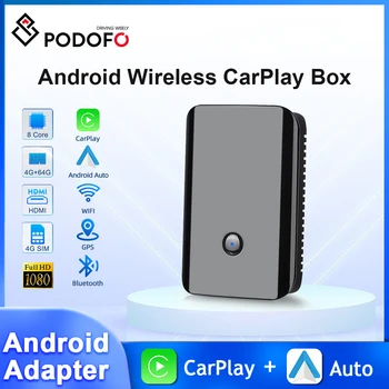 Podofo Беспроводной/Проводной Ключ Carplay Проводной Android Auto Carplay AI Box Мультимедийный Видеоплеер 8 Core 4G 64G WIFI GPS Навигация