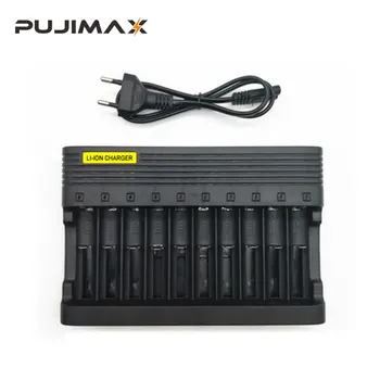 PUJIMAX 10 Слотов 18650 Зарядное Устройство EU USB Выход Смарт-литиевая зарядка 14500 16350 18500 Литий-ионная Аккумуляторная Батарея Зарядное Устройство