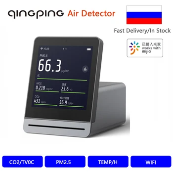 Qingping Монитор качества воздуха в помещении Умный дом PM2.5 CO2 TVOC Измеритель сенсорного экрана Smart Life Детектор Работает с управлением приложением Mijia