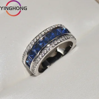 QueXiang Кольцо из стерлингового серебра S925 пробы с бриллиантом и синим цирконием для женщин Y2K Винтажные ювелирные изделия Шарм Модный Роскошный подарок