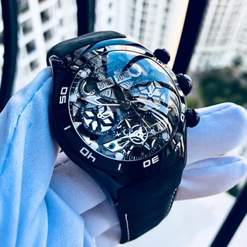 Reef Tiger / RT Мужские спортивные механические часы с автоматическим скелетоном, стальные водонепроницаемые часы с турбийоном reloj hombre