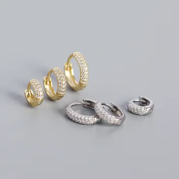 SHANICE New S925 стерлингового серебра, серьги-кольца Mirco Full CZ для женщин и девочек, 3 ряда AAA + Кубический циркон, Свадебный подарок, ювелирные изделия