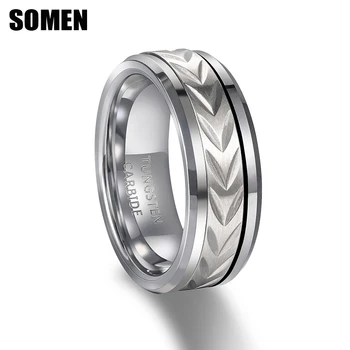Somen 8 мм Вольфрамовое кольцо серебристого цвета с инкрустацией, полированное Обручальное кольцо, модные ювелирные изделия, мужские Вращающиеся кольца