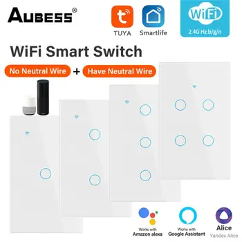 Tuya Smart Wireless Life Home Домашний WiFi Беспроводной Дистанционный Настенный Выключатель Нейтральный Провод LED Хрустальная Панель Переключатель Лампы 250V